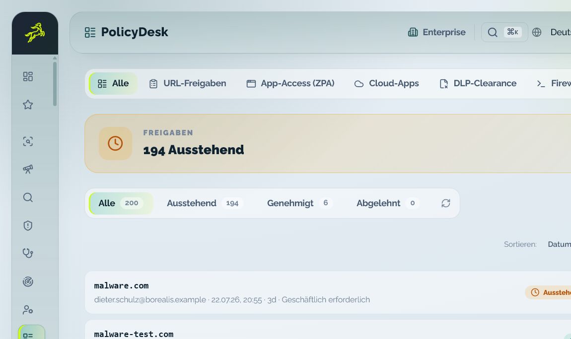 Access Review Desk with request status, reason and responsible role